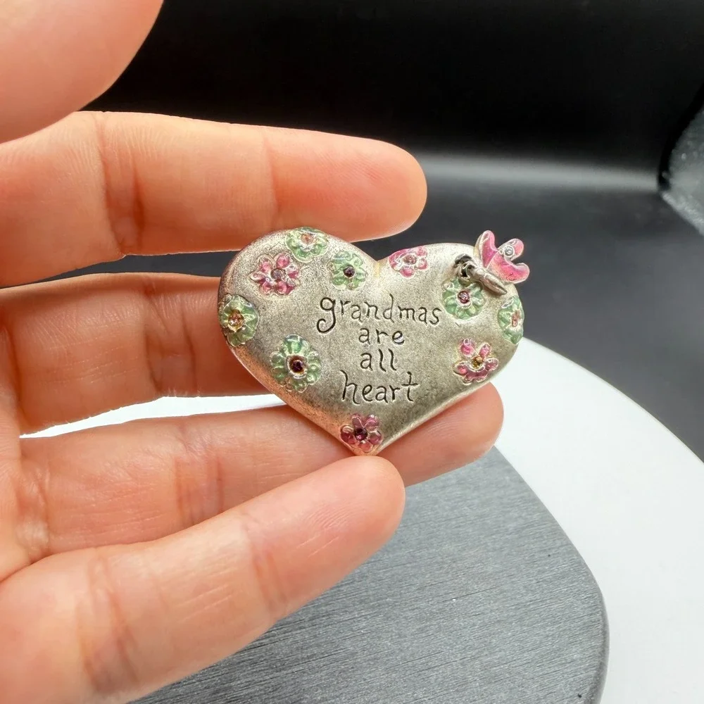 GAIMO Grandmas Are All Heart Floral Rhinestone Butterfly Heart Brooch Pin Gift